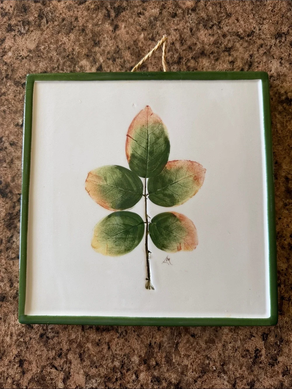 Pier 1 Leaf Trivet Tiles Set of 2 Italy Green White